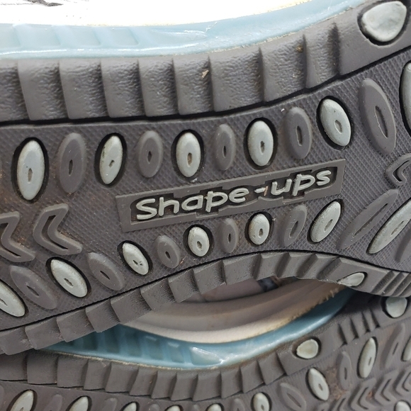 Sketchers Shape Ups women US 9 blue white silver sneakers lace up leather blend - Picture 3 of 10